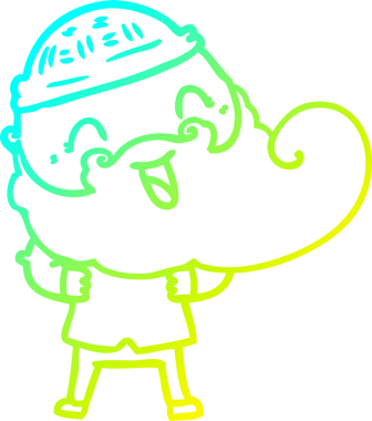 Soğuk hava çizgisi, sakallı ve kış şapkalı mutlu bir adamın bir insan tarafından çizilmiş resmi.