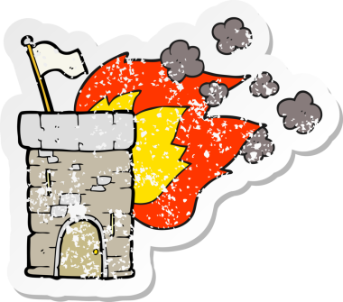 Yanan Kale Kulesi 'nin insan tarafından çizilmiş karikatür yapıştırması.