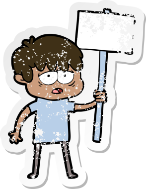 Bir insan tarafından çizilmiş tabelayla tükenmiş bir çizgi filmin sıkıntılı çıkartması.