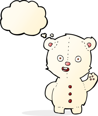 Bir insan tarafından çizilmiş düşünce baloncuklu şirin kutup ayısı.