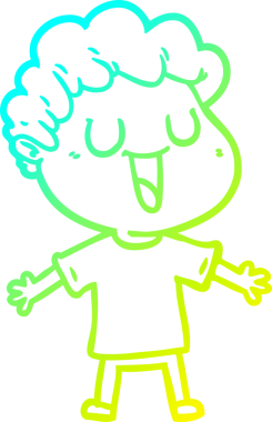 Bir insan tarafından çizilmiş gülen bir çizgi film karakterinin soğuk gradyan çizgisi.