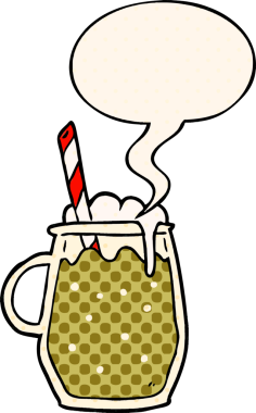 Bir insan tarafından çizilmiş çizgi roman tarzında samanlı kök birası.