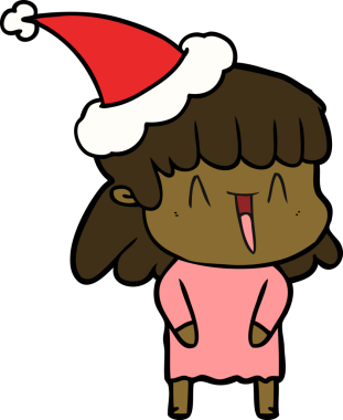 Bir insan tarafından çizilmiş Noel Baba şapkası giyen bir kadının el çizimi.