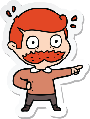 Bir insan tarafından çizilmiş bıyıklı bir karikatür adamın çıkartması.