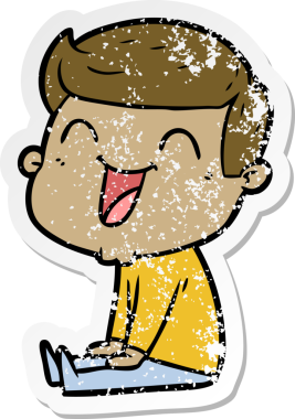 Bir insan tarafından çizilmiş gülen karikatür adamın sıkıntılı çıkartması.