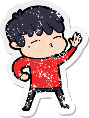 Bir insan tarafından çizilmiş, sıkıntılı bir çizgi film çıkartması.