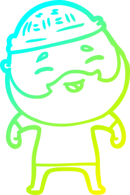 Bir insan tarafından çizilmiş, mutlu, sakallı, çizgi film karakteri.