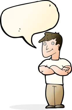 bir insan tarafından çizilmiş konuşma balonu olan kaslı bir adam.