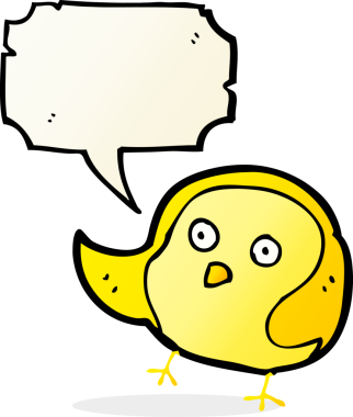 Bir insan tarafından çizilmiş konuşma balonlu çizgi film kuşu.