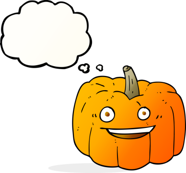 Serbest çizim düşünce baloncuğu karikatürü Cadılar Bayramı balkabağı bir insan tarafından çizildi