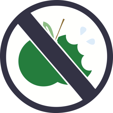 Düz renkli retro çizgi film. Bir insan tarafından çizilmiş yeme yasağı işareti.