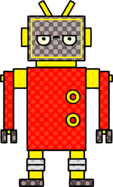 Bir insan tarafından çizilmiş rahatsız bir robotun çizgi romanı.