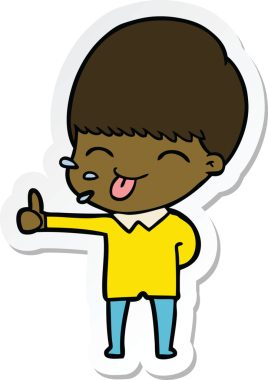 Bir insan tarafından çizilmiş mutlu bir çizgi film çocuğunun çıkartması.