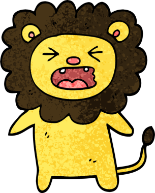 Grunge desenli çizgi film kükreyen aslanı bir insan tarafından çizilmiş.