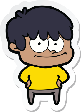 Bir insan tarafından çizilmiş mutlu bir çizgi film karakterinin çıkartması.