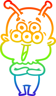 gökkuşağı gradyanı çizimi bir insan tarafından çizilmiş mutlu bir uzaylı çizgi filmi.