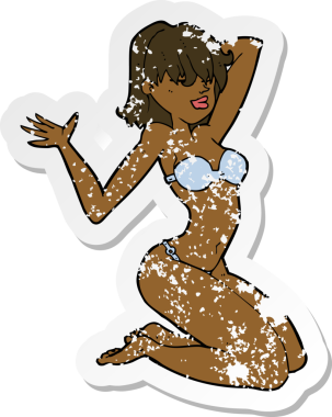 Bir insan tarafından çizilmiş seksi bikinili bir kızın gerilmiş çıkartması.