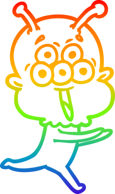 Gökkuşağı gradyanı çizimi mutlu bir çizgi film uzaylısının bir insan tarafından çizilmesinin