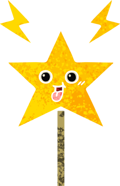 Bir insan tarafından çizilmiş sihirli bir değneğin retro çizim tarzı karikatürü.