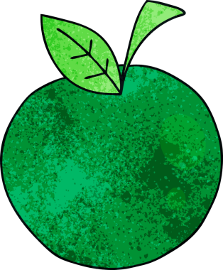 Bir insan tarafından çizilmiş tuhaf bir çizgi film elması.