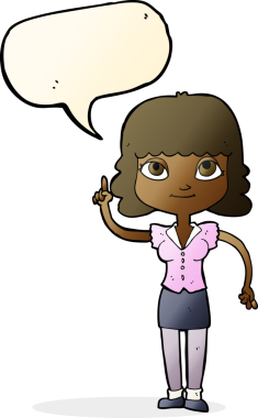 Bir insan tarafından çizilmiş konuşma baloncuğu fikri olan bir karikatür kadın.