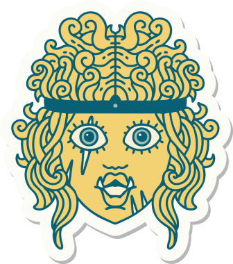 Bir insan tarafından çizilmiş bir ork barbar karakterinin çıkartması.