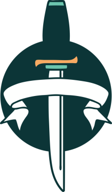 bir insan tarafından çizilmiş bir hançer sancağıyla dövme tarzı simgesi