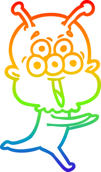 Gökkuşağı gradyanı çizimi mutlu bir çizgi film uzaylısının bir insan tarafından çizilmesinin