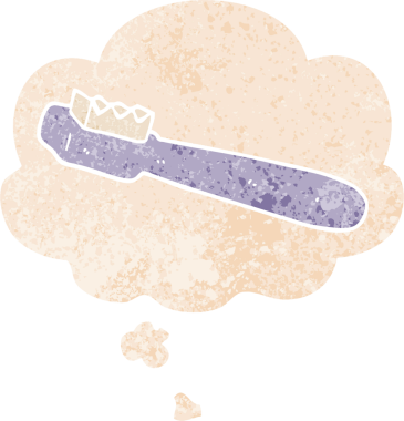 Düşünce baloncuklu çizgi film diş fırçası grunge sıkıntılı retro desen bir insan tarafından çizilmiş