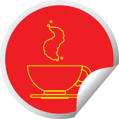 Bir insan tarafından çizilmiş bir fincan sıcak kahve yuvarlak kabuğu çıkartması.