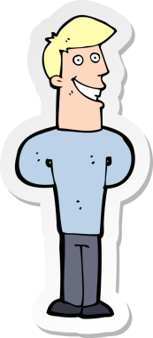 Bir insan tarafından çizilmiş sırıtan bir karikatür çıkartması.