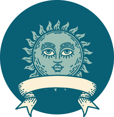 Yüzü bir insan tarafından çizilmiş güneş pankartıyla dövme tarzı simgesi