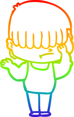 Bir insan tarafından çizilmiş dağınık saçlı bir çizgi film çocuğunun çizimi.