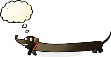 Bir insan tarafından çizilmiş düşünce baloncuklu çizgi film dachshund 'u