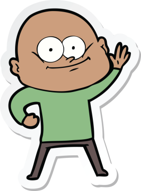 Bir insan tarafından çizilmiş kel bir adamın çıkartması.