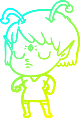 Bir insan tarafından çizilmiş bir uzaylı kız çizgi filmi.