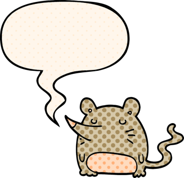 bir insan tarafından çizilmiş çizgi roman tarzında konuşma balonu olan çizgi film faresi