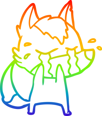 Gökkuşağı gradyan çizgi çizimi bir insan tarafından çizilmiş ağlayan bir kurt.