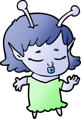 Bir insan tarafından çizilmiş sevimli uzaylı kız çizgi filmi.