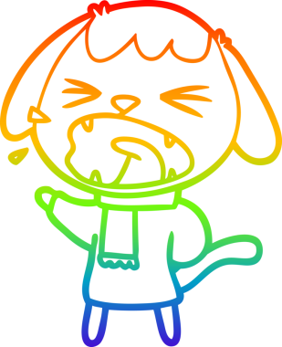 Gökkuşağı gradyan çizimi. Bir insan tarafından çizilmiş şirin bir köpek çizimi.