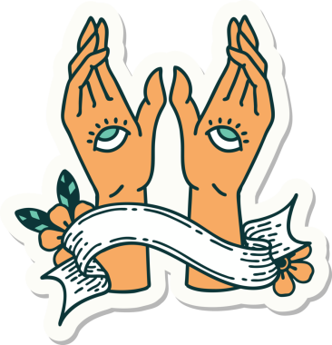 Bir insan tarafından çizilmiş mistik el sancağıyla dövme stili çıkartması