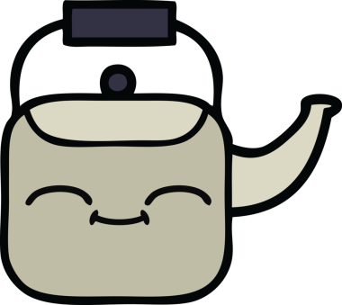 Bir insan tarafından çizilmiş tatlı bir çaydanlık karikatürü.