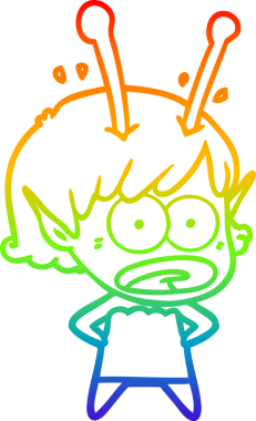 gökkuşağı gradyan çizimi bir çizgi film şok uzaylı kız bir insan tarafından çizildi