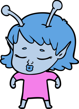 Bir insan tarafından çizilmiş sevimli uzaylı kız çizgi filmi.