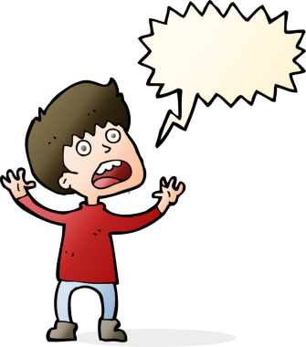 Bir insan tarafından çizilmiş konuşma balonu olan stresli bir çocuk.