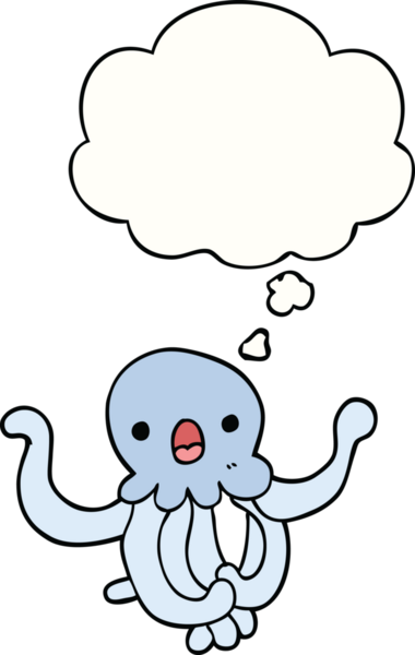 Bir insan tarafından çizilmiş düşünce baloncuklu denizanası çizgi filmi.