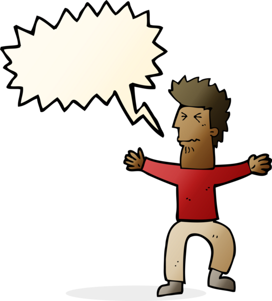 Çizgi film, bir insan tarafından çizilmiş konuşma balonlu adamı strese sokuyor.