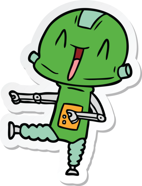 Bir insan tarafından çizilmiş robot karikatür çıkartması.