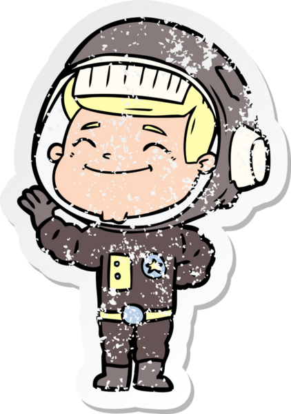 Bir insan tarafından çizilmiş mutlu bir astronotun sıkıntılı çıkartması.