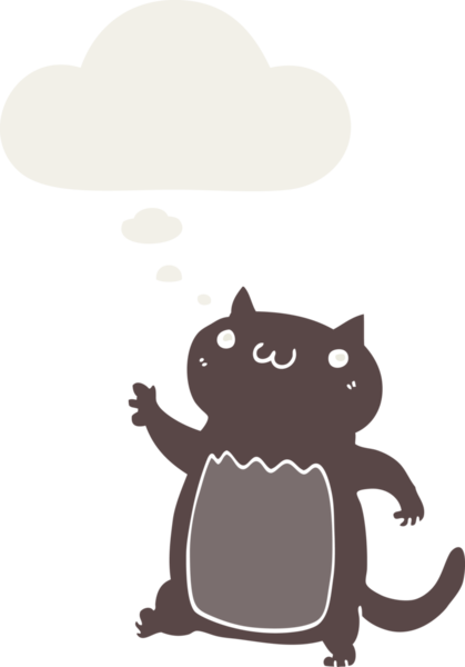 Düşünce baloncuğu olan çizgi film kedisi insan tarafından çizilmiş.